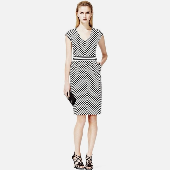 Reiss Dresses & Skirts - REISS Petula Shift Dress Knee Length Black White Stripe Chevron Print Size 8